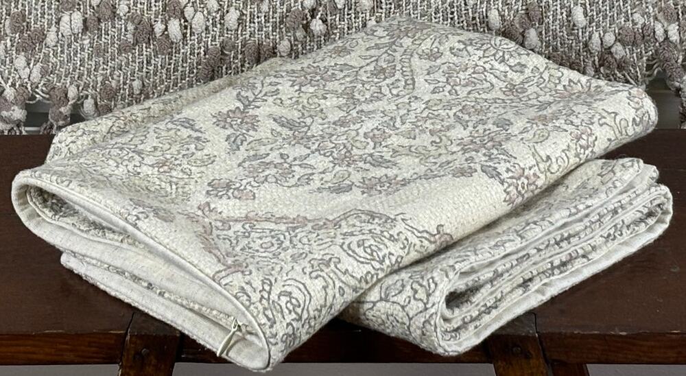 Pottery Barn 24x24 Floral Medallion Pillow Covers Cotton Linen Neutral Pair